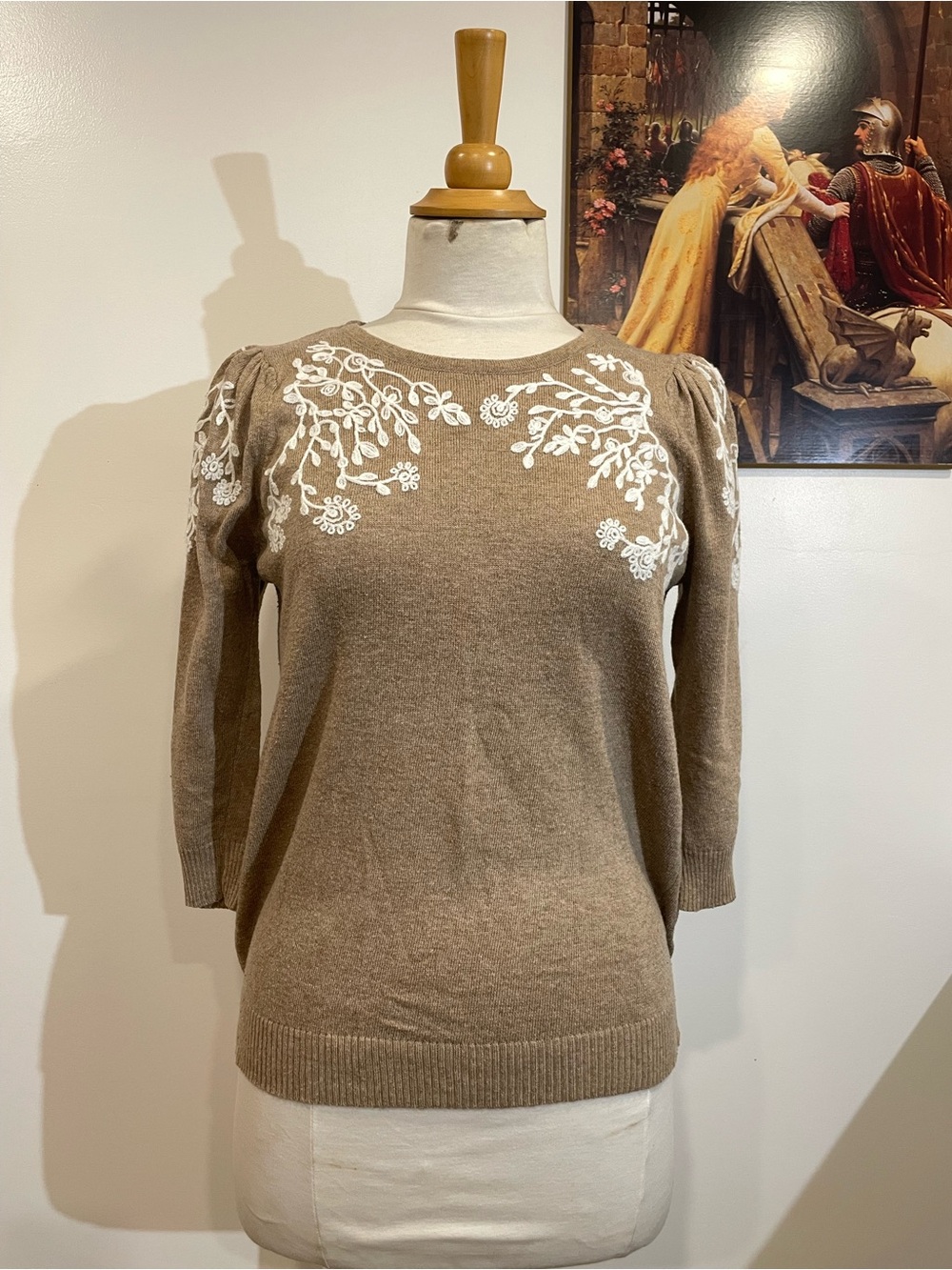 3/4 sleeve delicate cottagecore embroidered top for fall